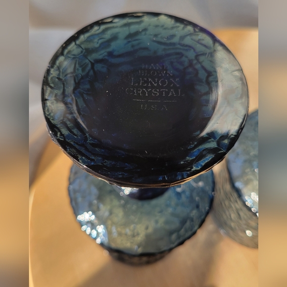 LENOX Impromptu Dark Blue Water Goblets Hand Blown Crystal Stemware Set of 3 USA - Picture 14 of 16